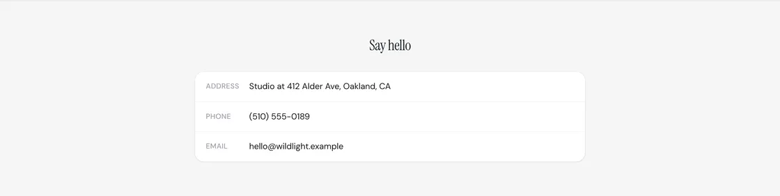The Contact details section on a storefront