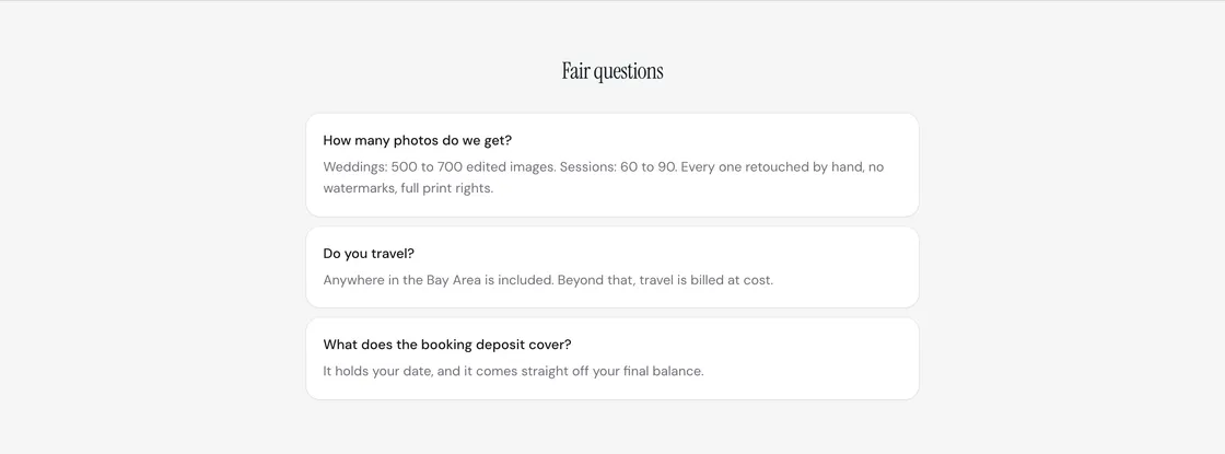The FAQ section on a storefront