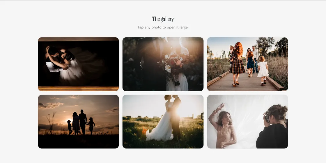The Photo gallery section on a storefront