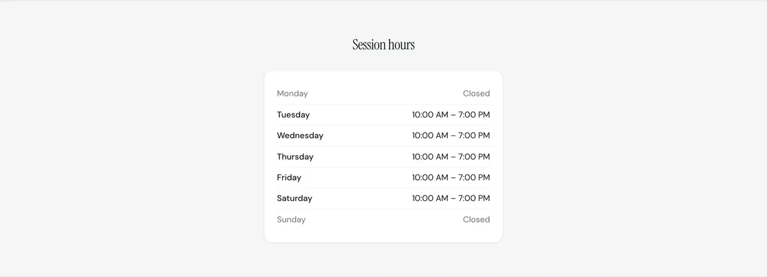 The Business hours section on a storefront