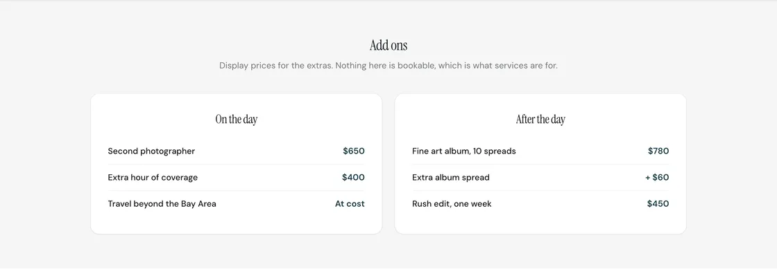The Price list section on a storefront