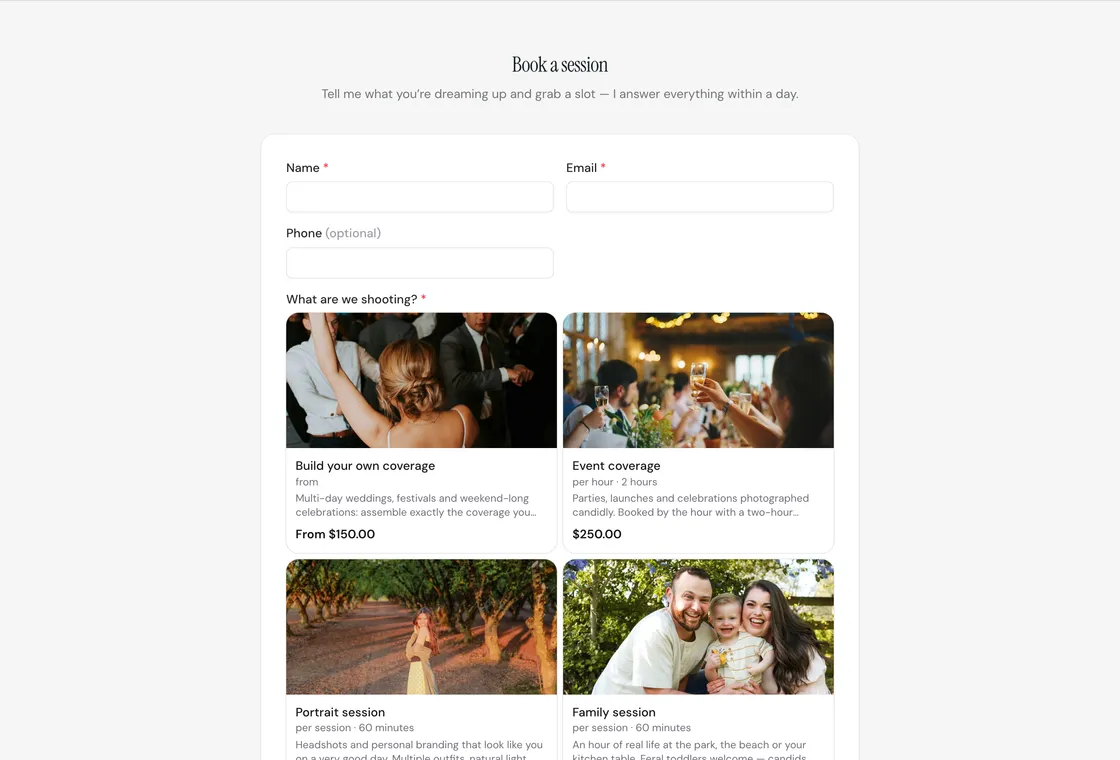 The Request form section on a storefront