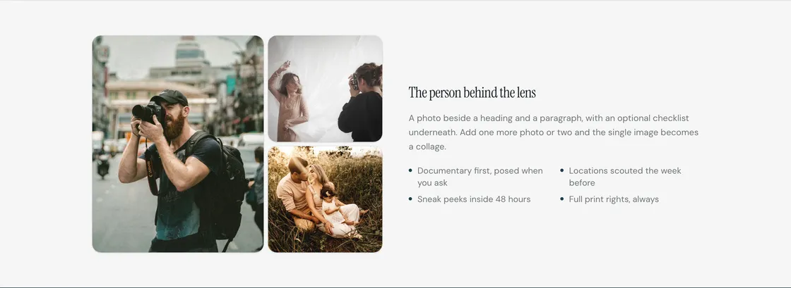 The Photo + text section on a storefront