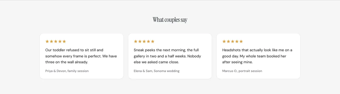 The Reviews section on a storefront
