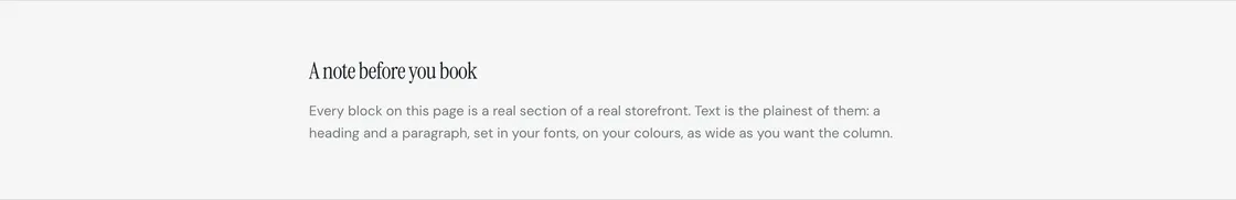 The Text section on a storefront