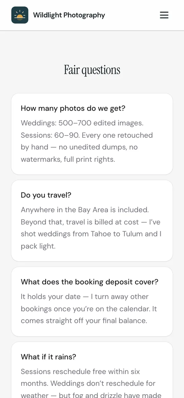 The FAQ of the same storefront on a phone